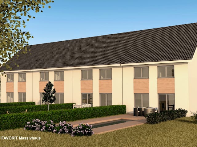 Massivhaus Stella E113/M115 von FAVORIT Massivhaus, Satteldach-Klassiker Außenansicht 2