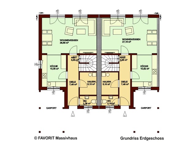 Massivhaus Stella E113/M115 von Favorit Massivhaus, Satteldach-Klassiker Grundriss 1