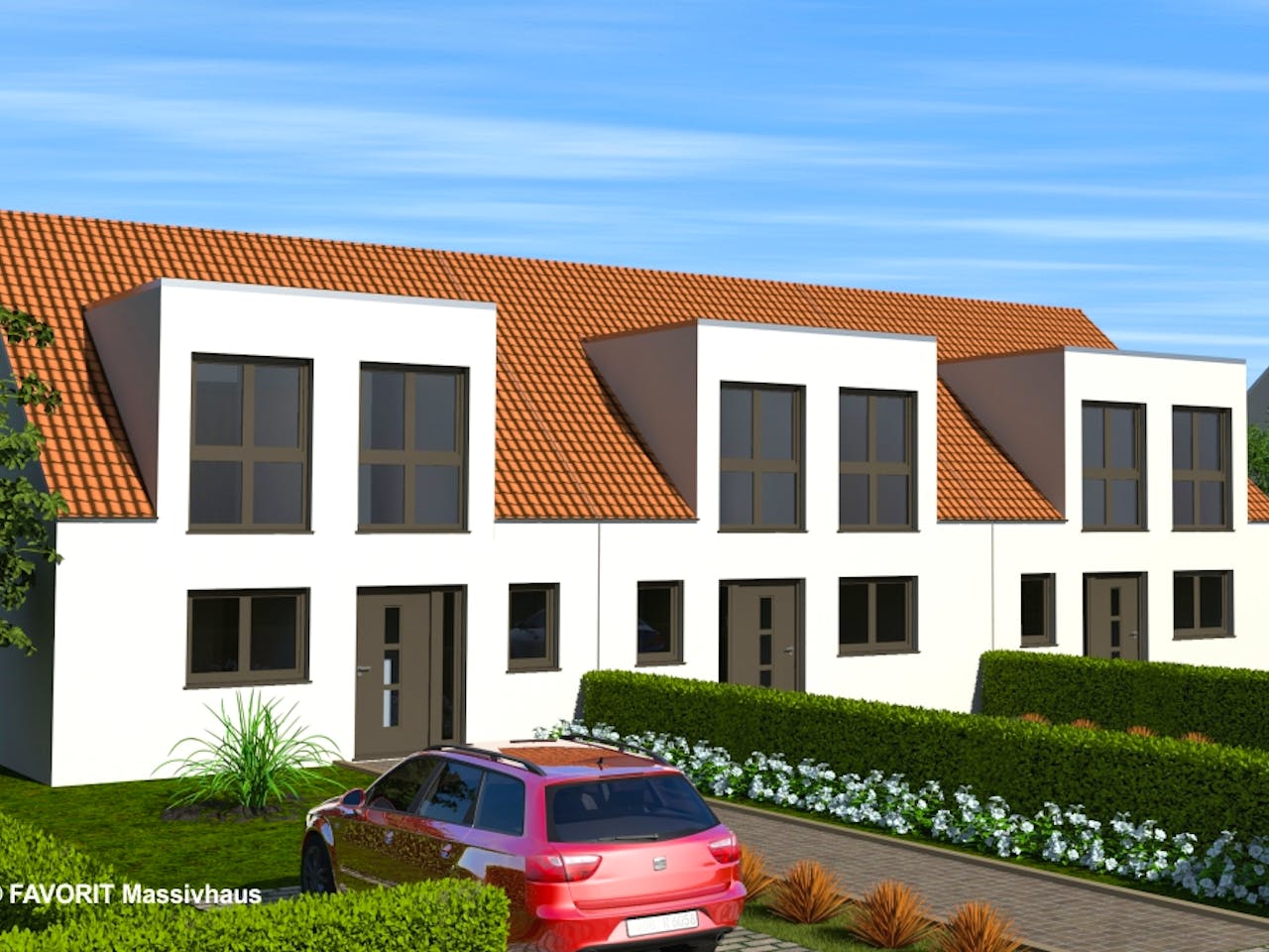 Massivhaus Stella E118/M122 von FAVORIT Massivhaus, Satteldach-Klassiker Außenansicht 1