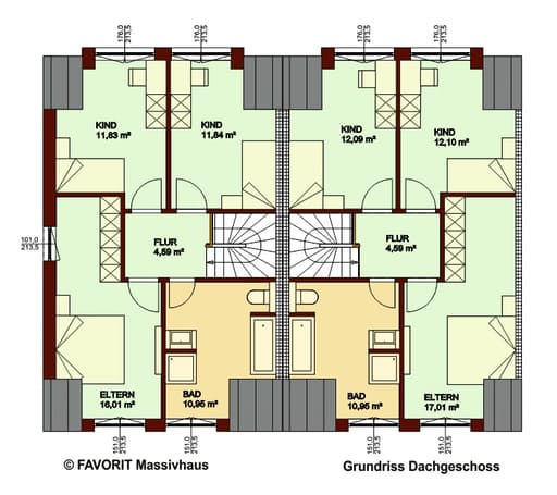 Massivhaus Stella E118/M122 von FAVORIT Massivhaus, Satteldach-Klassiker Grundriss 2