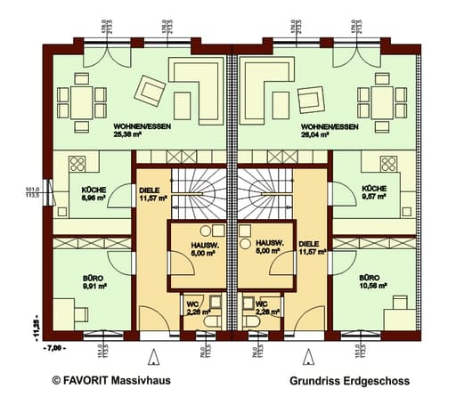 Massivhaus Stella E118/M122 von FAVORIT Massivhaus, Satteldach-Klassiker Grundriss 1