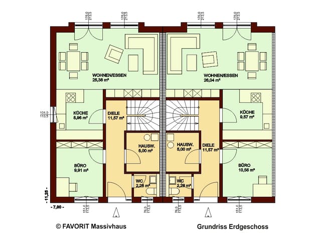 Massivhaus Stella E118/M122 von FAVORIT Massivhaus, Satteldach-Klassiker Grundriss 1