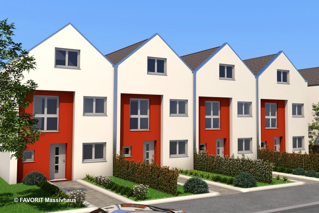 Massivhaus Stella E145/M150 von FAVORIT Massivhaus, Satteldach-Klassiker Außenansicht 1