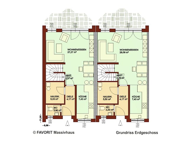 Massivhaus Stella E145/M150 von Favorit Massivhaus - Mehrfamilienhäuser, Satteldach-Klassiker Grundriss 1