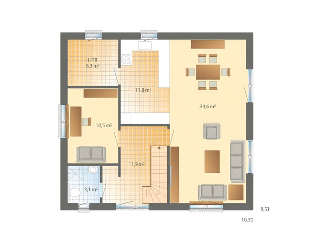 Fertighaus Stockholm von Danhaus Deutschland Schlüsselfertig ab 420307€, Satteldach-Klassiker Grundriss 1