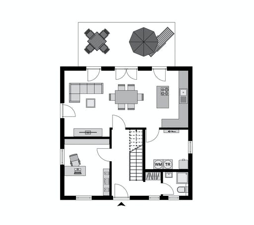 Fertighaus Klassiker CITY Gestaltungsidee GL Basis von STREIF Haus, Stadtvilla Grundriss 1