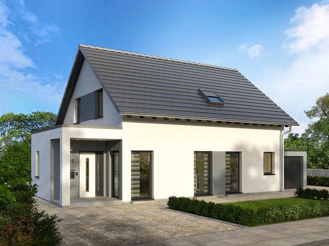 Fertighaus Family Klassiker VG Gestaltungsidee 01 von STREIF Haus, Satteldach-Klassiker Außenansicht 1