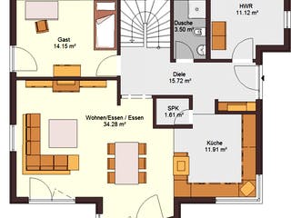 Fertighaus Family 157 von Zimmermann Haus Schlüsselfertig ab 286170€, Satteldach-Klassiker Grundriss 1