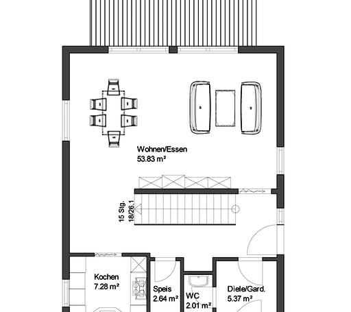 Blockhaus Stuttgart von Rems-Murr-Holzhaus Schlüsselfertig ab 368000€, Satteldach-Klassiker Grundriss 1