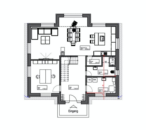 Fertighaus Musterhaus „Smarthome Paderborn“ von Suckfüll Energiesparhaus, Satteldach-Klassiker Grundriss 1