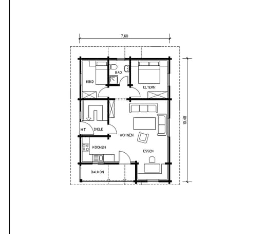 Fertighaus Südtirol (ohne Unterbau) (inactive) von Tirolia Blockhaus Ausbauhaus ab 80430€, Satteldach-Klassiker Grundriss 1