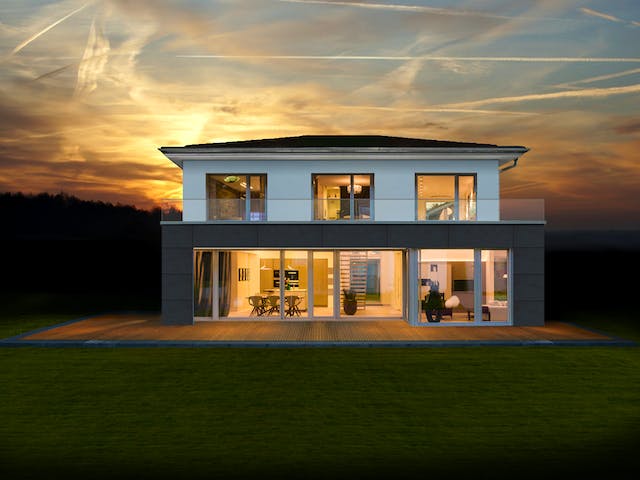 Fertighaus Sunset 168 von Die HausManufaktur Schlüsselfertig ab 273300€, Stadtvilla Außenansicht 2