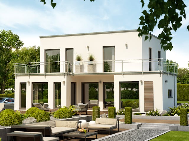 Fertighaus SUNSHINE 125 V7 von Living Fertighaus Schlüsselfertig ab 330436€, Cubushaus Außenansicht 1