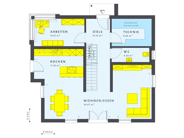 Fertighaus SUNSHINE 154 V5 von Living Fertighaus Schlüsselfertig ab 418438€, Satteldach-Klassiker Grundriss 1
