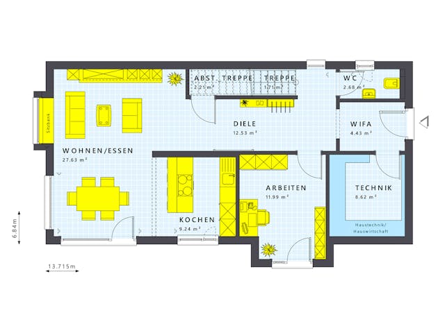 Fertighaus SUNSHINE 156 V2 von Living Fertighaus Schlüsselfertig ab 422277€, Satteldach-Klassiker Grundriss 1