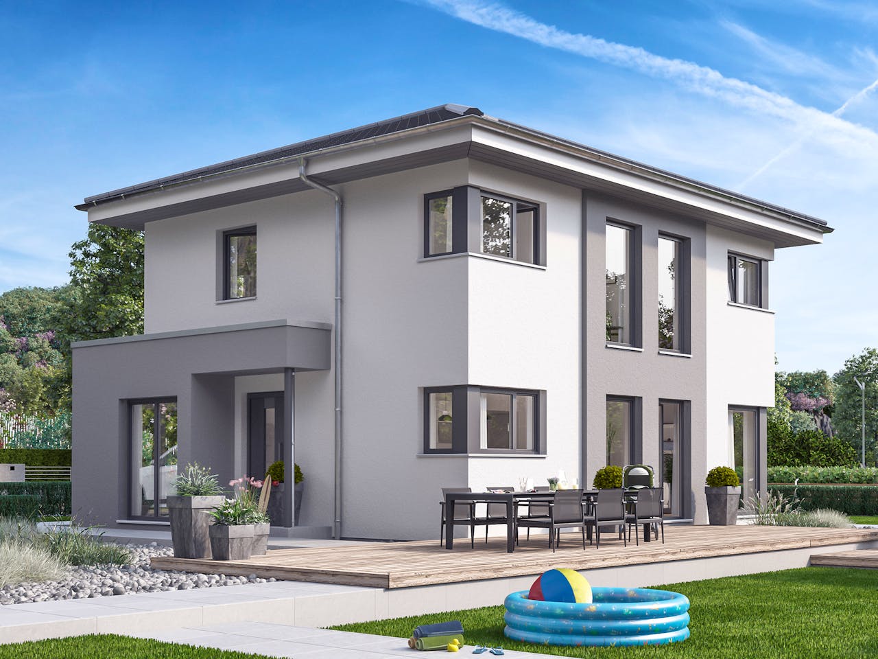 Fertighaus SUNSHINE 125 V6 von Living Fertighaus Schlüsselfertig ab 328217€, Stadtvilla Außenansicht 1