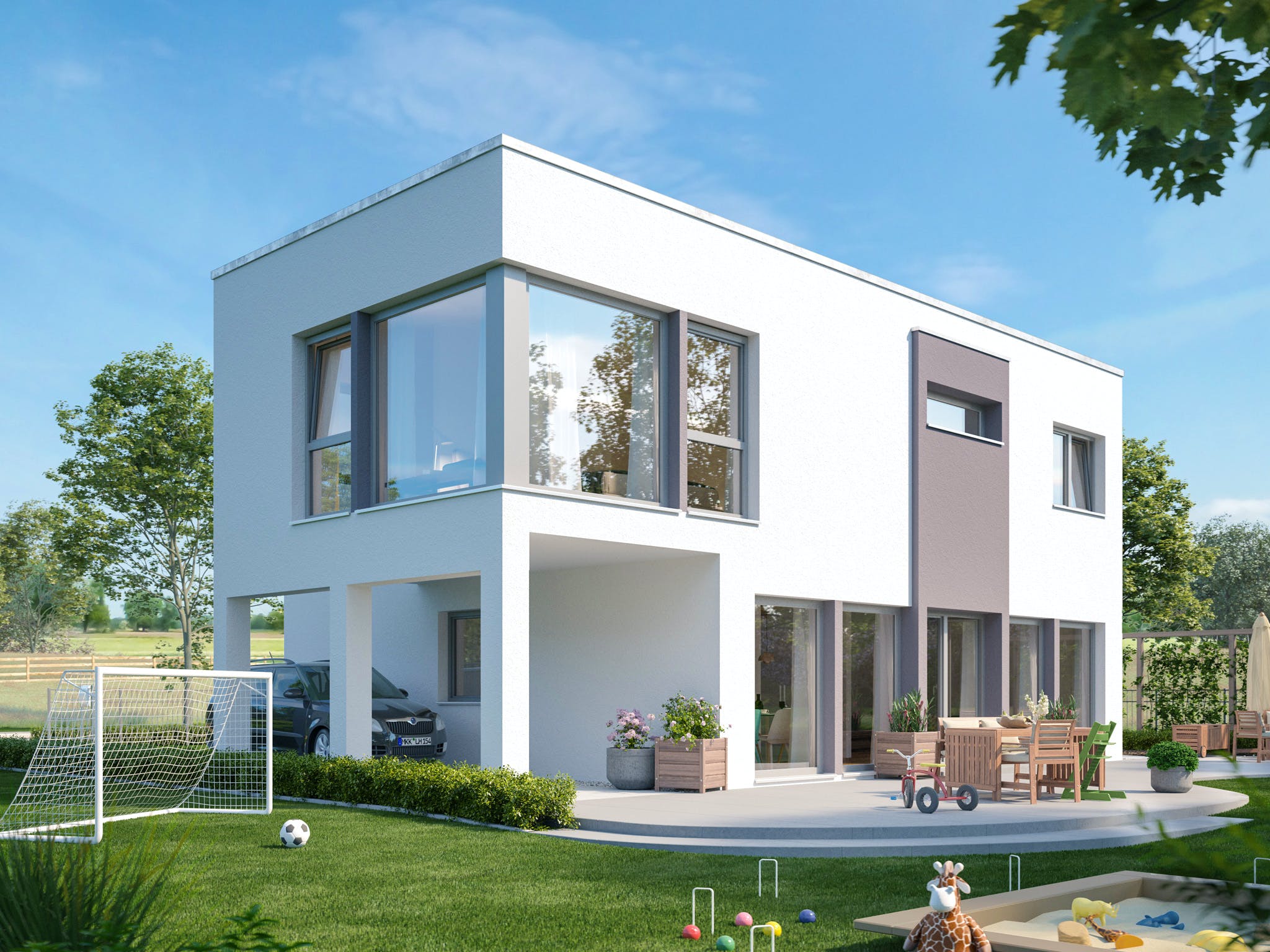 Fertighaus SUNSHINE 154 V7 von Living Fertighaus Ausbauhaus ab 372607€, Cubushaus Außenansicht 1
