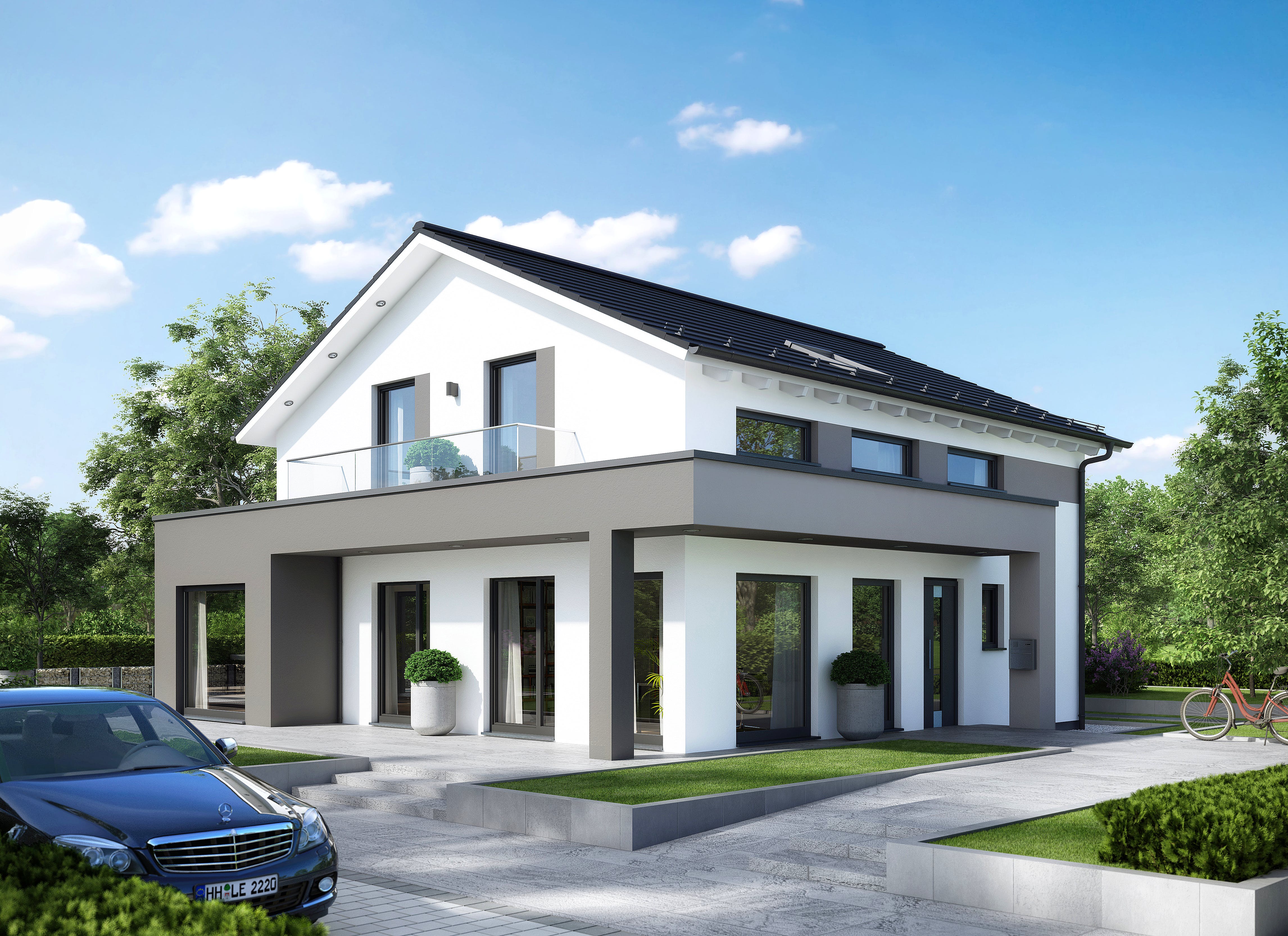 Fertighaus SUNSHINE 165 V4 (out) von Living Fertighaus AT Ausbauhaus ab 114664€, Satteldach-Klassiker Außenansicht 2
