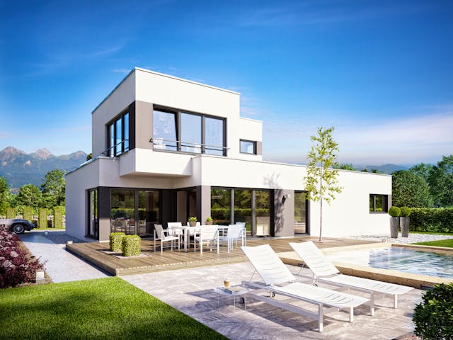 Fertighaus Superio von Büdenbender Hausbau, Cubushaus Außenansicht 1 Fertighaus Superio von Büdenbender Hausbau, Cubushaus Außenansicht 1