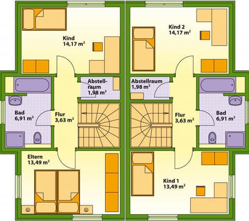 Fertighaus Swing 51 - Doppelhaus (out) von Schwabenhaus, Stadtvilla Grundriss 2