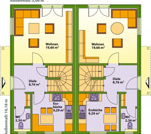 Fertighaus Swing 51 - Doppelhaus (out) von Schwabenhaus, Stadtvilla Grundriss 1
