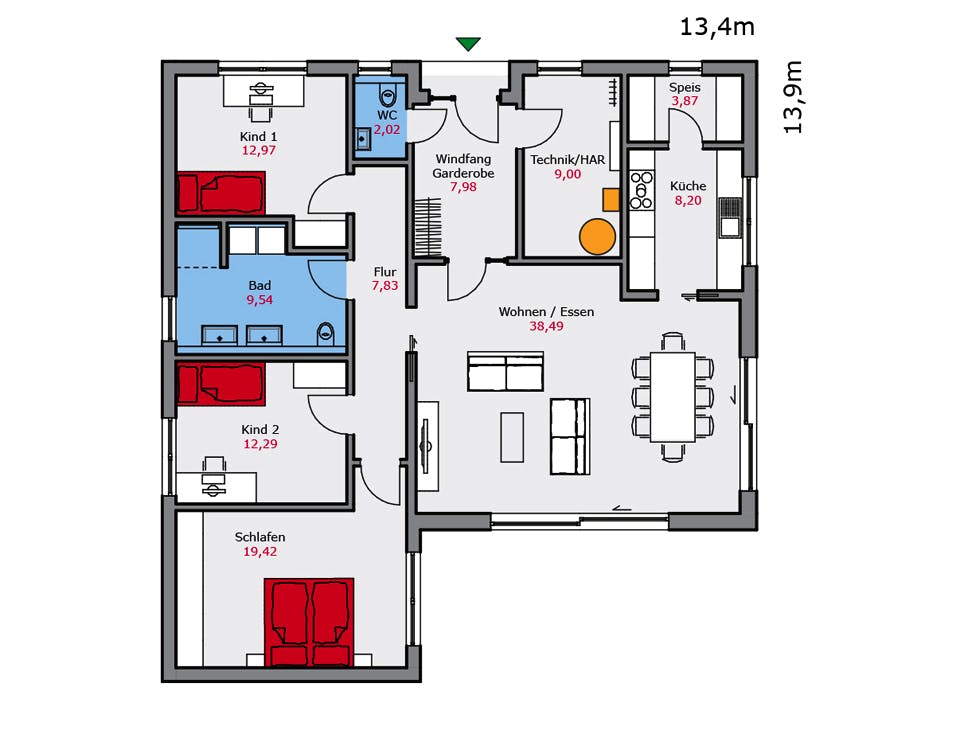 Fertighaus b.128 von TALBAU-Haus, Bungalow Grundriss 1