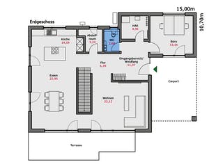 Fertighaus Musterhaus Fellbach von TALBAU-Haus Schlüsselfertig ab 543000€, Satteldach-Klassiker Grundriss 1