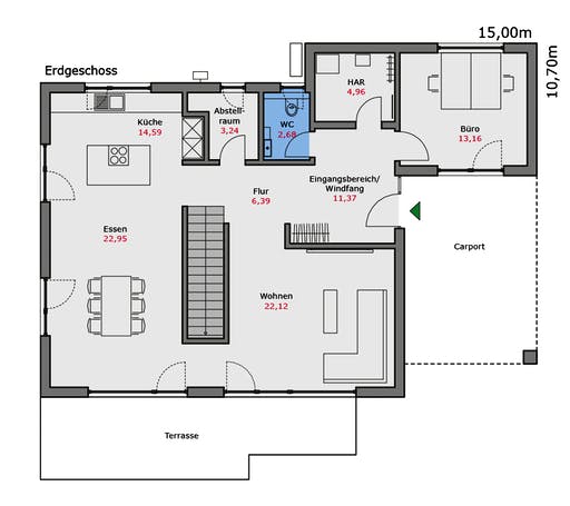 Fertighaus Musterhaus Fellbach von TALBAU-Haus Schlüsselfertig ab 522000€, Satteldach-Klassiker Grundriss 1