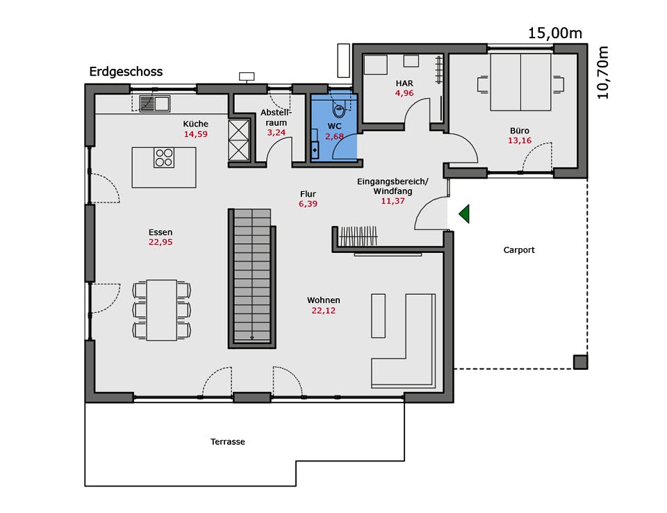 Fertighaus Musterhaus Fellbach von TALBAU-Haus Schlüsselfertig ab 522000€, Satteldach-Klassiker Grundriss 1