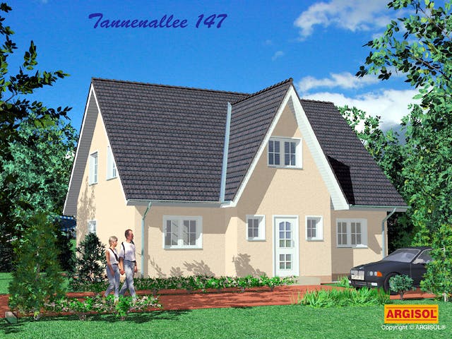 Massivhaus Tannenallee 147 von ARGISOL-Bausysteme Bausatzhaus ab 45400€, Satteldach-Klassiker Außenansicht 1
