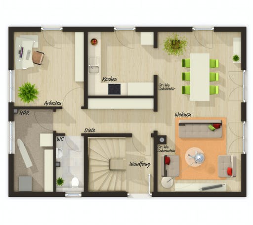 Massivhaus Bodensee 129 von Town & Country Haus Deutschland Schlüsselfertig ab 224190€, Satteldach-Klassiker Grundriss 1