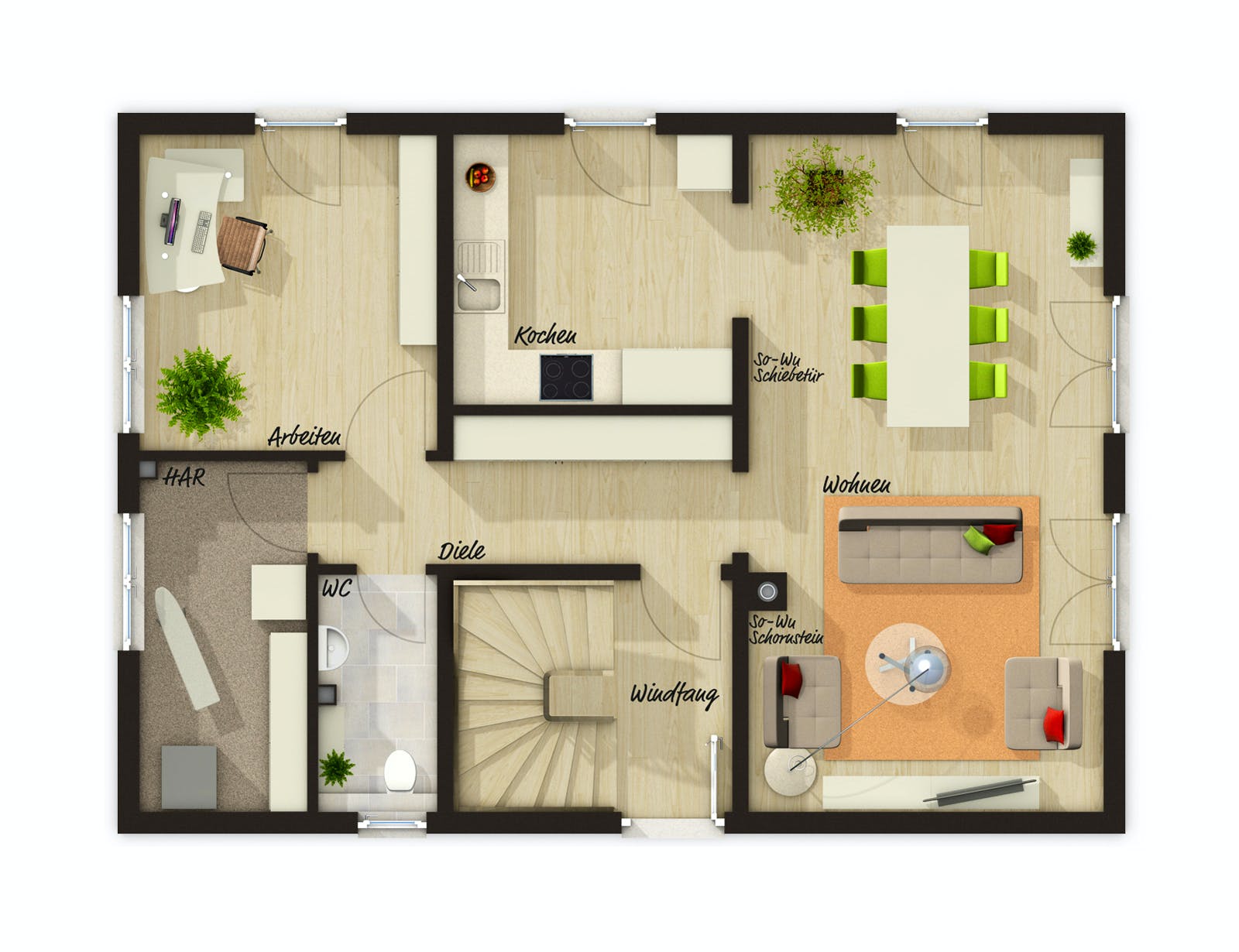 Massivhaus Bodensee 129 von Town & Country Haus Deutschland Schlüsselfertig ab 234150€, Satteldach-Klassiker Grundriss 1