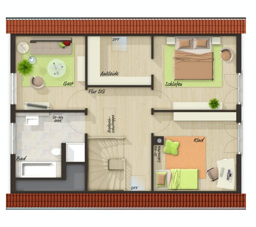 Massivhaus Bodensee 129 von Town & Country Haus Deutschland Schlüsselfertig ab 224190€, Satteldach-Klassiker Grundriss 2