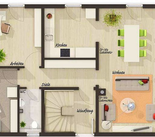 Massivhaus Bodensee 129 - Süd von Town & Country Haus Deutschland Schlüsselfertig ab 223510€, Grundriss 1