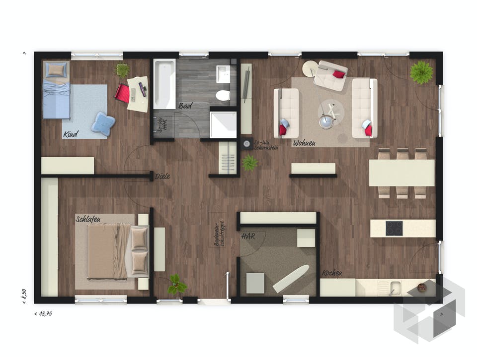 Bungalow 100 von Town & Country Haus Deutschland Grundriss