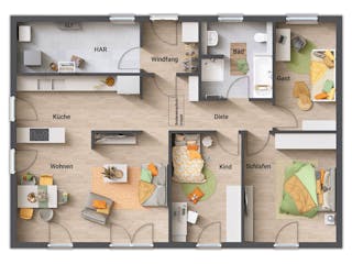 Massivhaus Bungalow 110 von Town & Country Haus Deutschland Schlüsselfertig ab 211890€, Bungalow Grundriss 3
