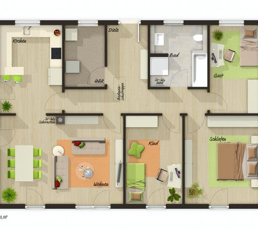 Massivhaus Bungalow 110 von Town & Country Haus Deutschland Schlüsselfertig ab 188750€, Bungalow Grundriss 1