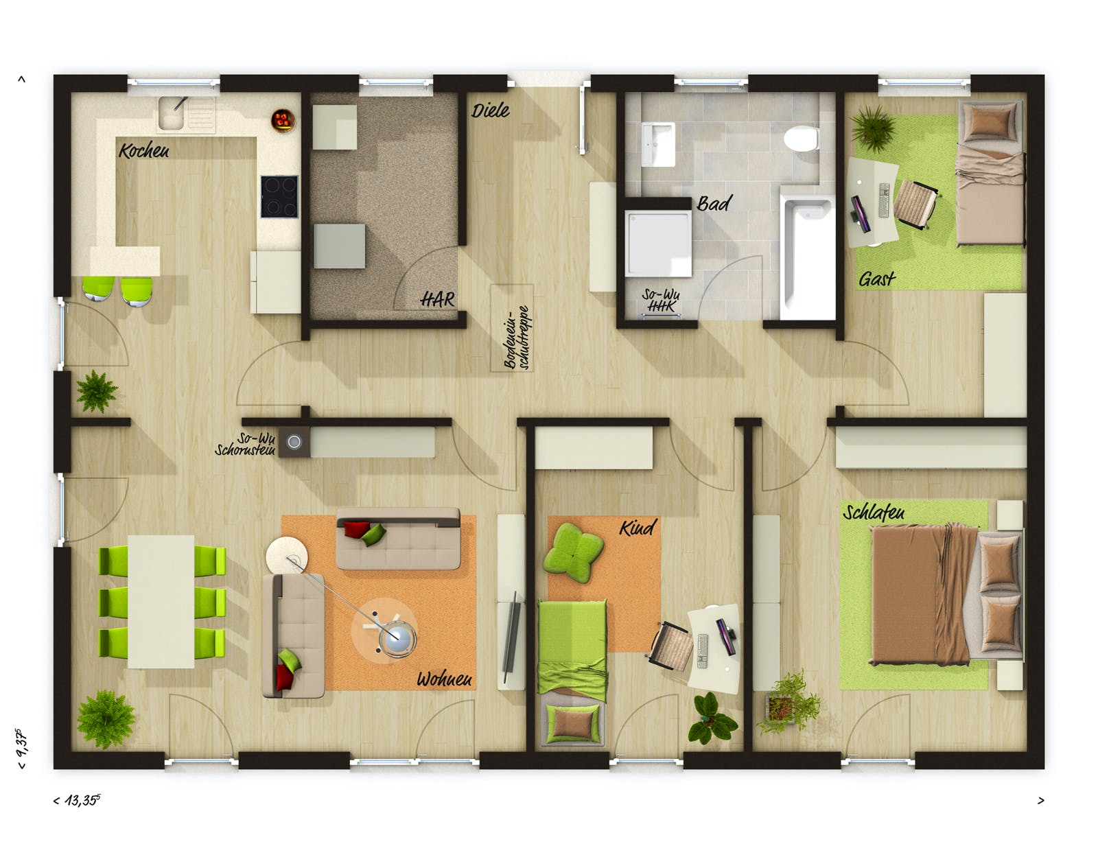 Massivhaus Bungalow 110 von Town & Country Haus Deutschland Schlüsselfertig ab 206090€, Bungalow Grundriss 1