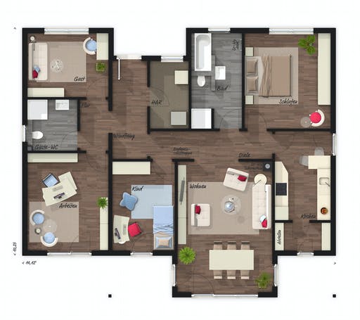Massivhaus Bungalow 128 von Town & Country Haus Deutschland Schlüsselfertig ab 236900€, Bungalow Grundriss 1