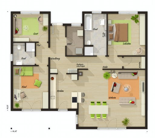 Massivhaus Bungalow 128 von Town & Country Haus Deutschland Schlüsselfertig ab 236900€, Bungalow Grundriss 2