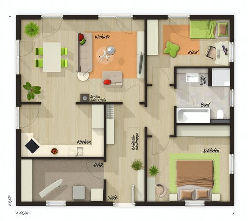 Massivhaus Bungalow 92 von Town & Country Haus Deutschland Schlüsselfertig ab 175550€, Bungalow Grundriss 2