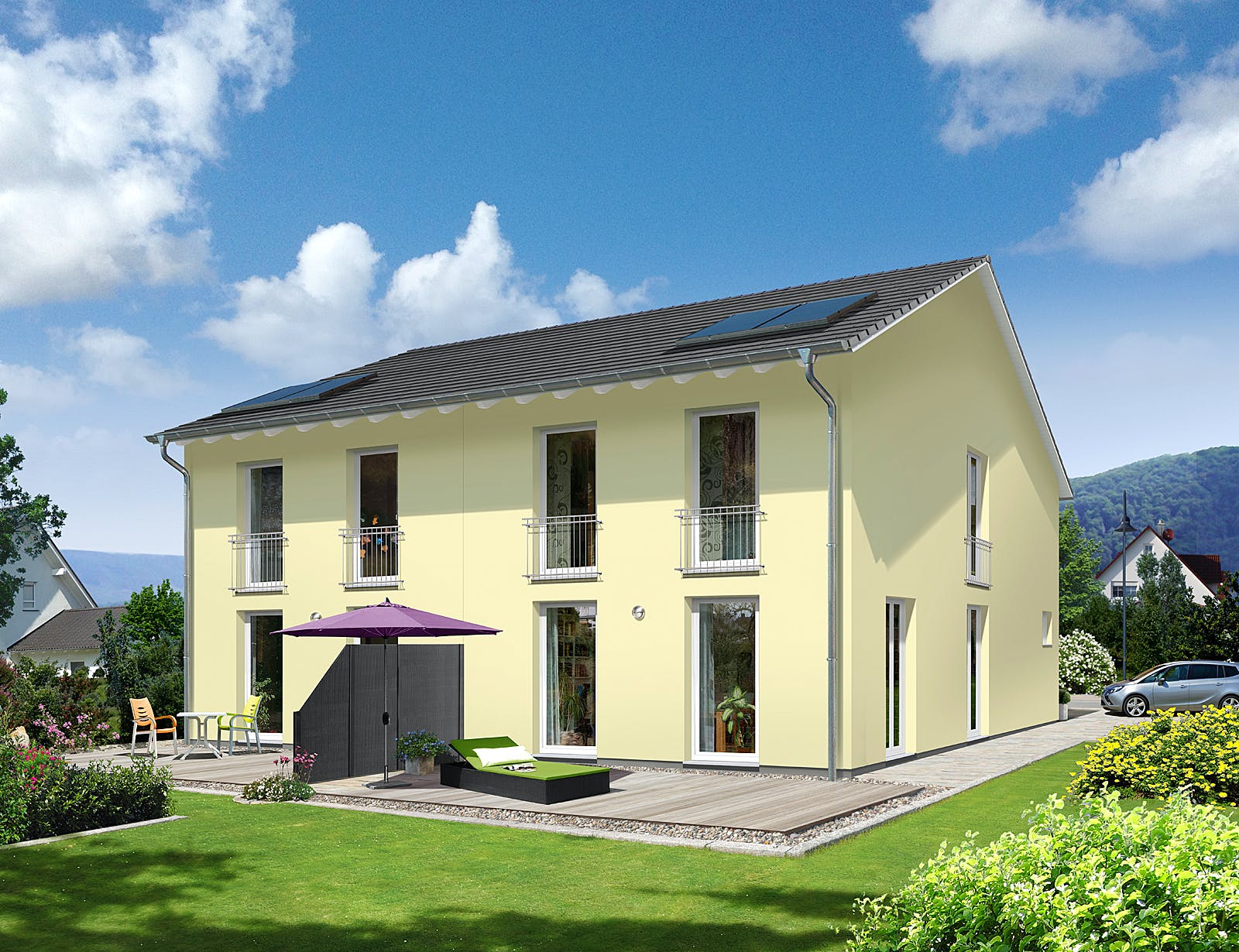 Massivhaus DH Aura 125 von Town & Country Haus Deutschland Schlüsselfertig ab 237050€, Satteldach-Klassiker Außenansicht 1