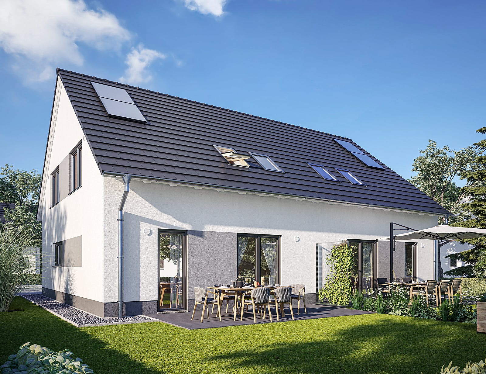 Massivhaus DH Behringen 116 von Town & Country Haus Deutschland Schlüsselfertig ab 217150€, Außenansicht 2