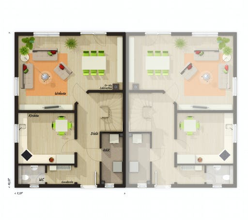 Massivhaus DH Behringen 116 von Town & Country Haus Deutschland Schlüsselfertig ab 203850€, Satteldach-Klassiker Grundriss 1