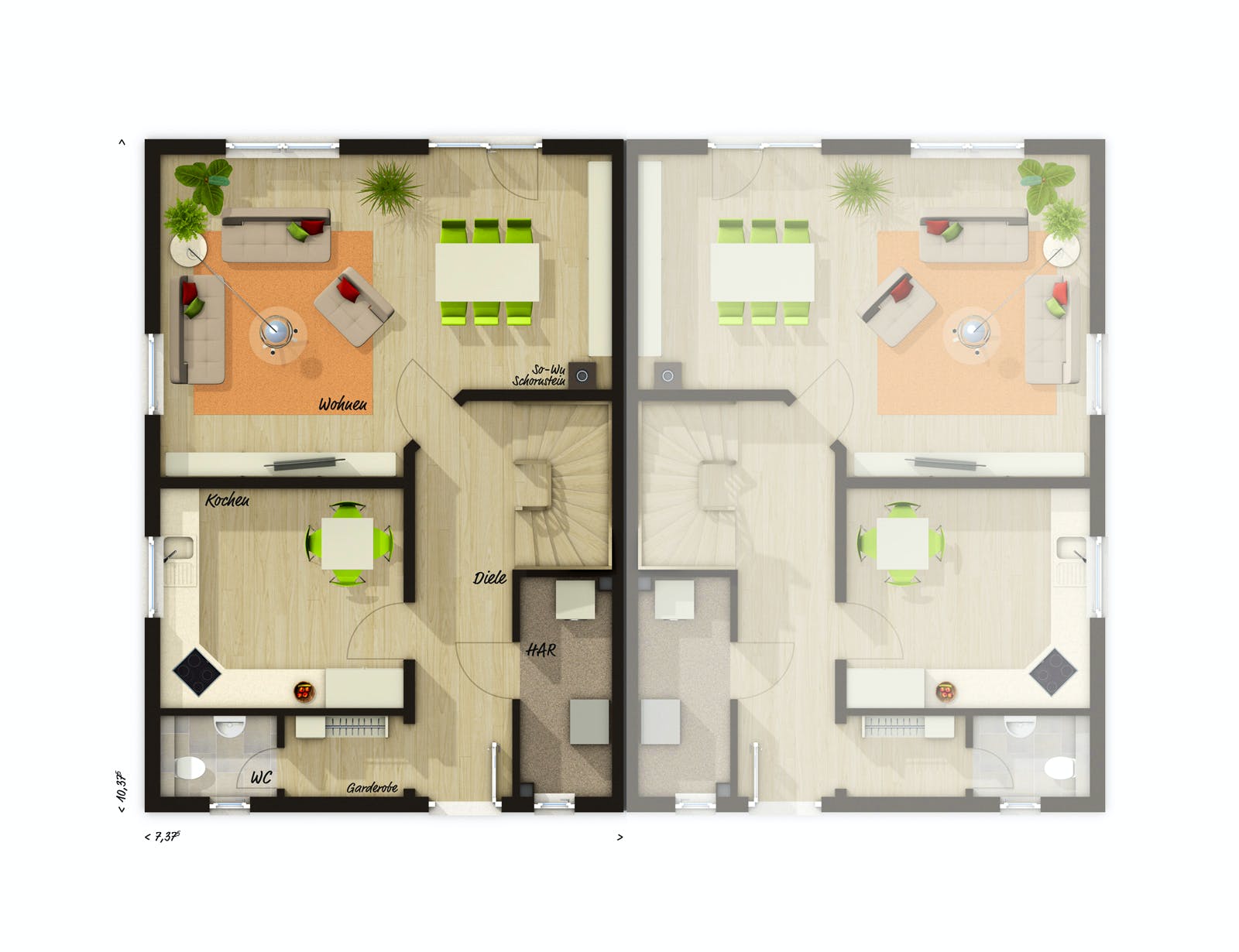 Massivhaus DH Behringen 116 von Town & Country Haus Deutschland Schlüsselfertig ab 217150€, Satteldach-Klassiker Grundriss 1