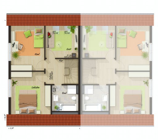 Massivhaus DH Behringen 116 von Town & Country Haus Deutschland Schlüsselfertig ab 203850€, Satteldach-Klassiker Grundriss 2