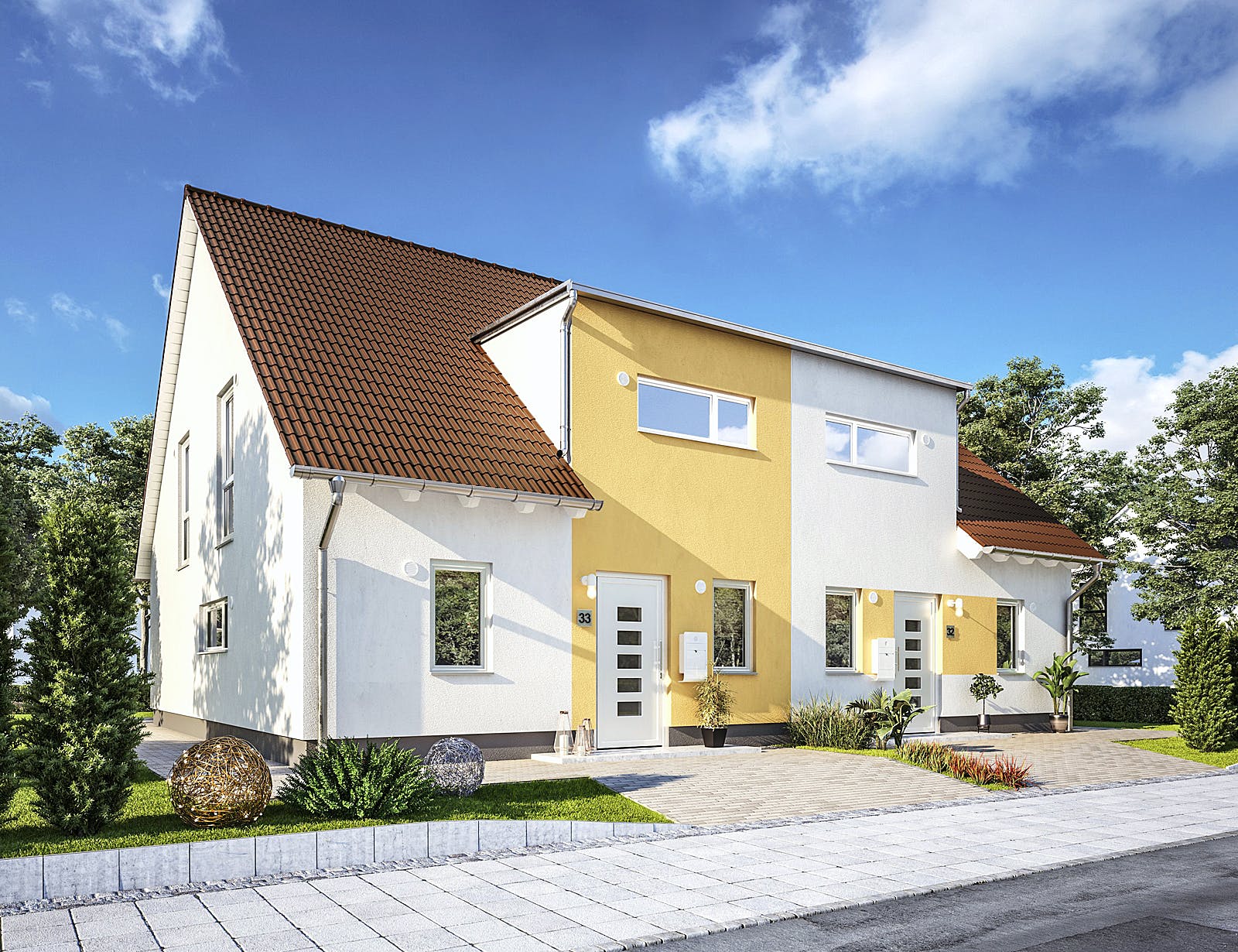 Massivhaus DH Duett 125 von Town & Country Haus Deutschland Schlüsselfertig ab 229050€, Satteldach-Klassiker Außenansicht 2