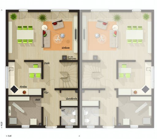 Massivhaus DH Duett 125 von Town & Country Haus Deutschland Schlüsselfertig ab 213170€, Satteldach-Klassiker Grundriss 1