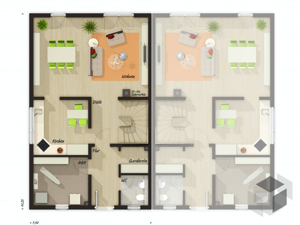 DH Duett 125 von Town & Country Haus Deutschland Grundriss
