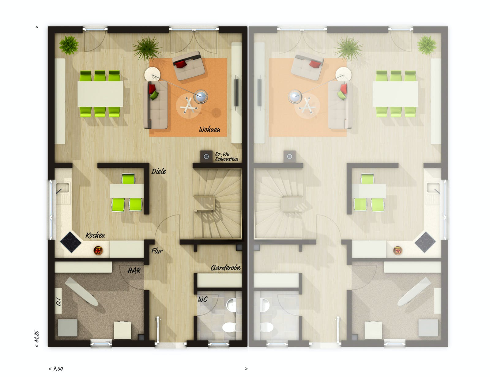 Massivhaus DH Duett 125 von Town & Country Haus Deutschland Schlüsselfertig ab 229050€, Satteldach-Klassiker Grundriss 1